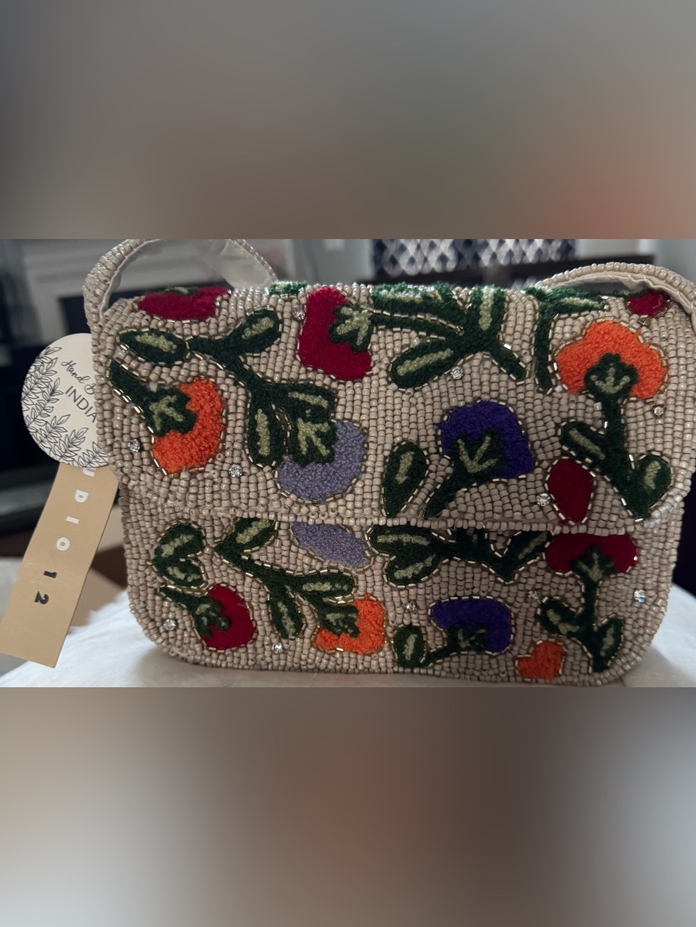 NWT Studio 12 Hand Beaded Floral Flap Shoulder Bag India